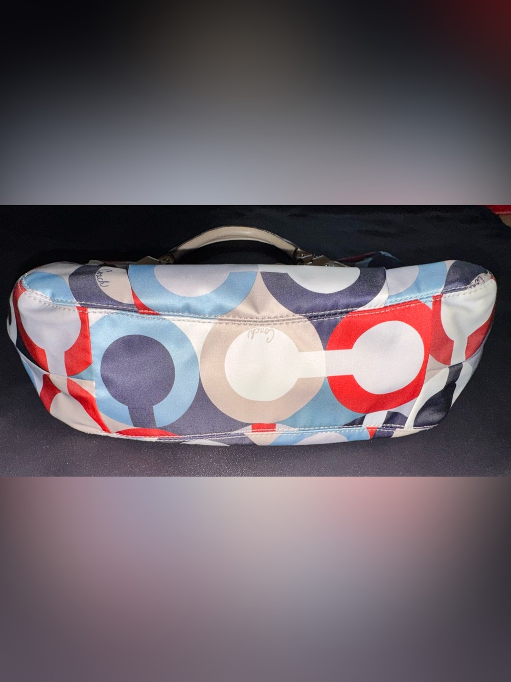 Coach Ashley Op Art Scarf Purse Tote Multicolor Red,White, & Blue - Picture 5 of 8